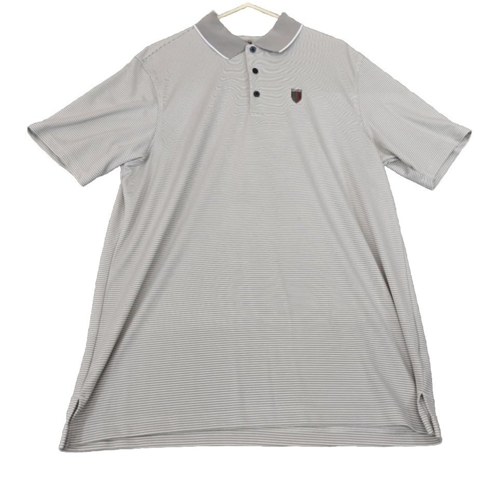 Faldo Claret & Green Polo Shirt Men XL Gray White Striped Performance Golf